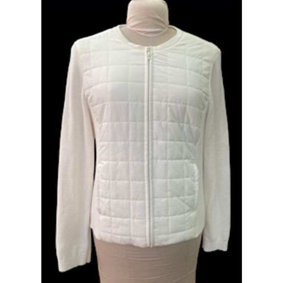 Croft & Barrow Quilted Sweater/Jacket Winter White Sz. L Full Zip - Picture 1 of 14
